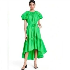 Christopher John Rogers Emerald Puff-Sleeve High-Low Maxi Dress